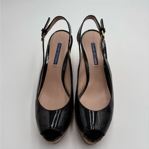 Stuart Weitzman Glossy Black Peep-Toe Slingbacks